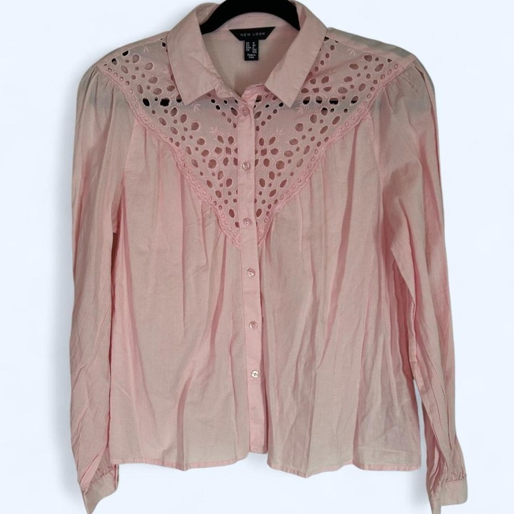 New Look Pink Eyelet Button Down Shirt